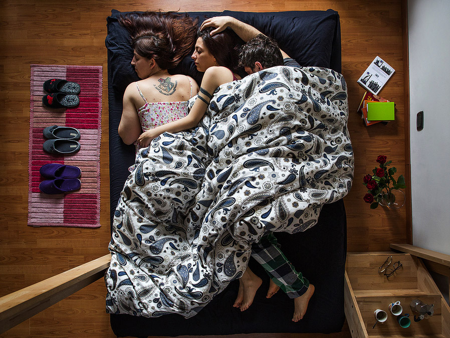 Polyamory. Federica, Chiara and Pier in their bed in Turin, © Diana BAGNOLI, Italy, Finalist Category A: Defining Family, Kuala Lumpur International Photoawards 2017 Winner